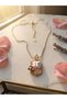 Vintage Design Pink Background Baroque Pearl and Flower Detailed Gold Steel Necklace