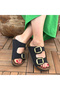 Tanta Black Nubuck Buckle Slippers - 4