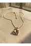 Vintage Design Purple Background with Pearl and Black Flower Detail Gold Steel Necklace