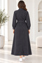 Women's Black Denim Maxi Shirt Dress Long Sleeve Shirt Collar Belted Buttoned Long Hijab Seasonal Dress - 3
