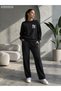 White Rose Chest Printed Crew Neck 2 Thread Yarn Raised Fabric Tracksuit Set