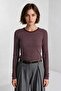 Striped Stretchy Knitted Blouse Lub0394 Mulberry White - 2