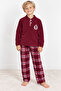 Boy's Cotton Winter Fleece Long-Sleeved Button-Down Collar Pajama Set - 2