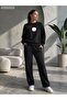 Oyster Shell Printed Crew Neck 2 Threaded Yarn Raised Fabric Tracksuit Set