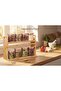 Premium 2-Tier Bamboo Spice Rack Organizer with 8 Glass Jars, Countertop Spice Storage Holder for Kitchen Organization, Bamboo Stand with Airtight Lids for Herbs and Spices