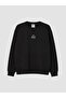 Özmarka New Season Black Crew Neck Embroidered Men's Sweatshirt - 6
