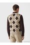 Ozmarka New Season Beige Standard Fit V-Neck Men's Knitwear Sweater - 3