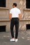 3 Thread Combed Cotton Fabric Cotton Soft Black Sweatpants with Elastic Cuffs and Pockets - 4