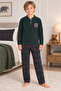 Boy's Cotton Fleece Winter Long-Sleeved Button-Down Collar Pajama Set - 2
