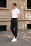 3 Thread Combed Cotton Fabric Cotton Soft Black Sweatpants with Elastic Cuffs and Pockets