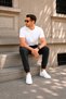 3 Thread Combed Cotton Fabric Cotton Soft Black Sweatpants with Elastic Cuffs and Pockets - 6