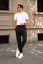 3 Thread Combed Cotton Fabric Cotton Soft Black Sweatpants with Elastic Cuffs and Pockets - 3