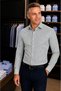100% Cotton Long Sleeve Striped Men's Shirt Slim Fit Cut Collar Breathable Fabric