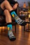 Galata Tower Moon Patterned Turquoise Unisex Socks - 3