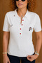 Ecru Floral Embroidery Detail Polo Collar Short Sleeve Knitwear - 2
