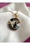 Stainless Steel Necklace with Stone Crescent and Cat Figures