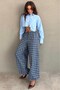Blue Plaid Patterned Elastic Waist Balloon Pants Mg2905 - 5