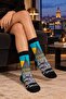 Galata Tower Moon Patterned Turquoise Unisex Socks - 2