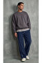Men's Navy Blue Baggy Sweatpants with Front Piping and Wide Legs - 2
