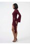 Women's Stand Collar Buckle Detailed Belted Gathering Mini Design Dress - 2