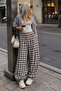 Brown Plaid Patterned Elastic Waist Balloon Pants Mg2905