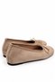 Fly Women's Beige Suede Blunt Toe Thin Bow 3cm Hidden Heel Flat Sole Ballerina Ballet Shoes - 5