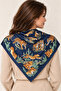 Savannah Tiger – Safari Tiger Patterned Navy Blue Satin Scarf 70×70 cm