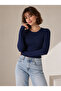 Women's Crew Neck 100% Cotton Blouse with Finger Loop Detail Ovv-1 - 3