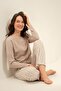 Women's Uzunkol Mink Pajama Set, Round Buttoned Collar, Pocket Detail, 50% Cotton 50% Modal Fabric - 5