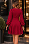 Women's Black Long Sleeve Double Breasted Collar Short Crepe Dress with Gold Chain Detail - 3