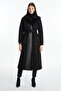 Fur Detailed Belted Quilted Coat Black Coat 13869 - 4