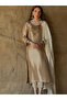 Golden Silk Embroidered Three-Piece Suit Set - HRT2701-Golden-Size:L-40-Inches