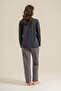 Women's anthracite long sleeve pajama set, pocketed, buttoned collar, 50% cotton 50% modal fabric - 4