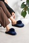 Navy Blue Pompom Winter Women's Slippers