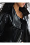 Xside Black Stand Collar Women's Leather Look Jacket - 4