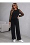 Women's Long Sleeve Crew Neck Tulle Viscose Two-Thread Blouse and Trousers Two-Piece Set - 3