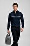 Men's Striped Regular Navy Blue Half-Zip Sweatshirt - 3