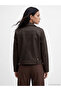 Lcw Vision Brown Biker Collar Women's Leather Look Jacket - 5