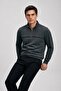 Men's Striped Regular Anthracite Half-Zip Sweatshirt - 5