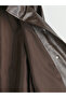 Lcw Vision Brown Stand Collar Belted Women's Leather Look Jacket - 7