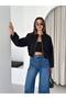 Lined Inside, Elastic Waist, Crop Bomber Cashmere Jacket - 5