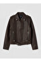 Lcw Vision Brown Biker Collar Women's Leather Look Jacket - 6