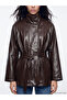Lcw Vision Brown Stand Collar Belted Women's Leather Look Jacket - 3