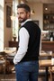 Men's Black Anti-Pilling Standard Fit Regular Cut V-Neck Knitwear Sweater - 3