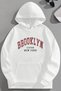 Unisex 3 Thread Cotton White Brooklyn1898Ny Print Loose Fit Sweatshirt Hoodie