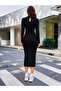 Women's long sleeve turtleneck ruched waist maxi modal dress - 3