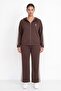 Women's Coffee Seasonal Zip-Front Hooded Striped Logo Detailed Tracksuit Set