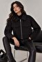 1050 Women's Double Pocket Zippered Short Cashmere Jacket Black