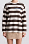 Striped Printed Oversize Knitted Sweatshirt Lub0398 Brown Ecru - 4