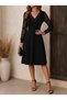 Women's Long Sleeve V Lace Collar Short Janjan Crepe Dress - 2